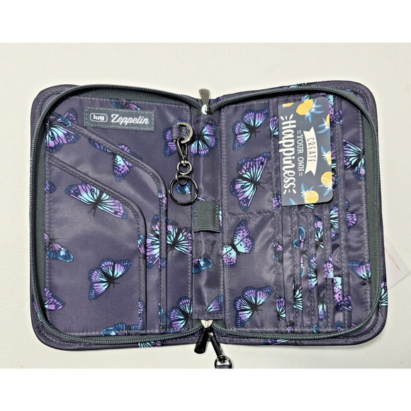 Lug Large Continental Wallet Zeppelin Butterfy Grey Print NWT - Picture 4 of 7